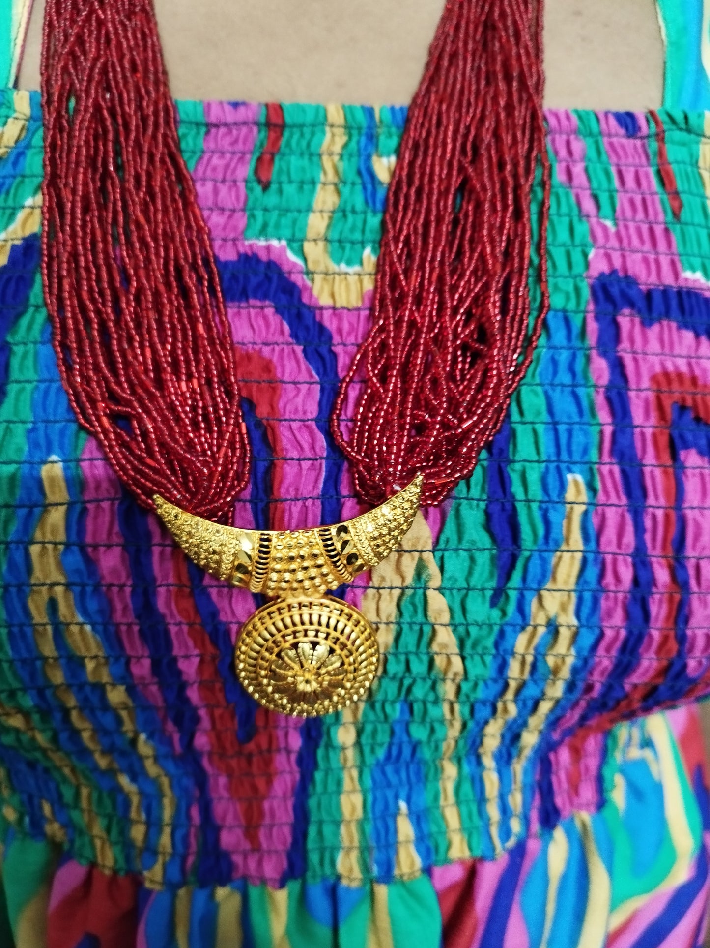 Gold Platted Beaded Long Chain
