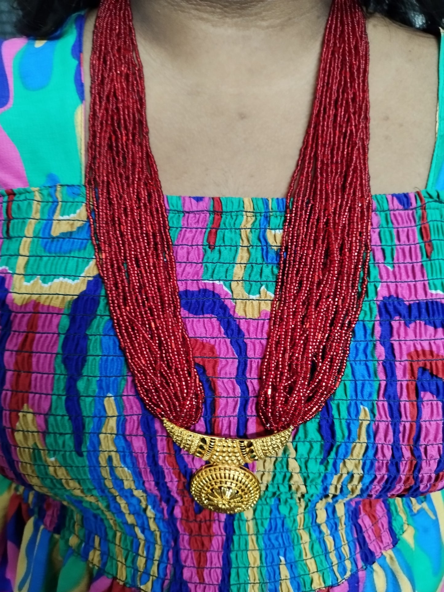 Gold Platted Beaded Long Chain