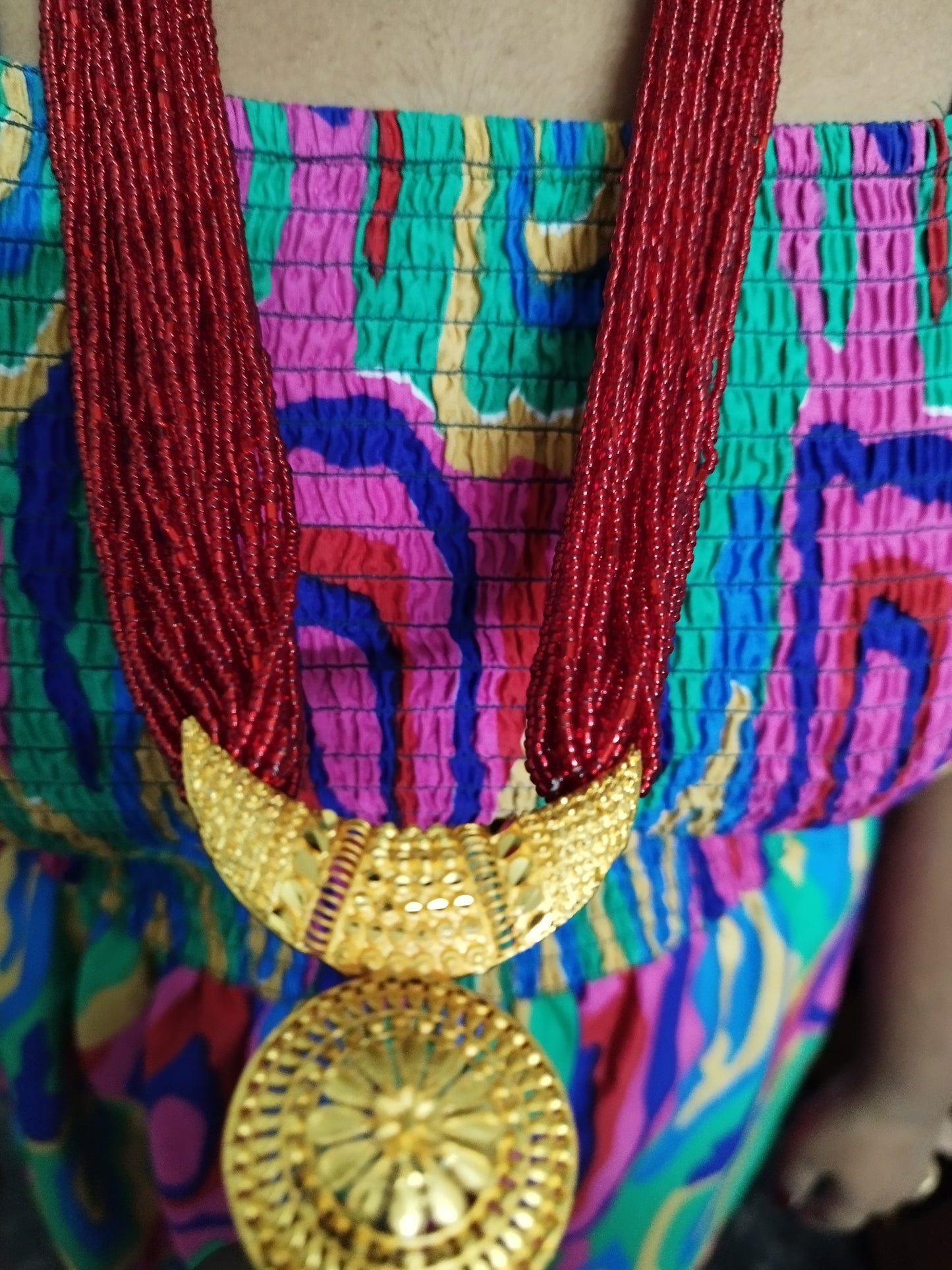 Gold Platted Beaded Long Chain