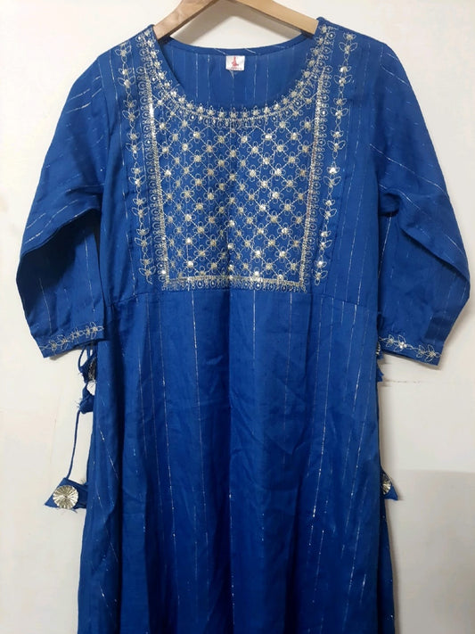 Cotton Silver Style Kurta with Tassels