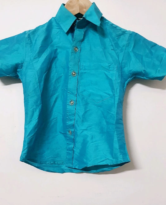 Cyan Silk Shirt for Boys of Age 4 to 6 years